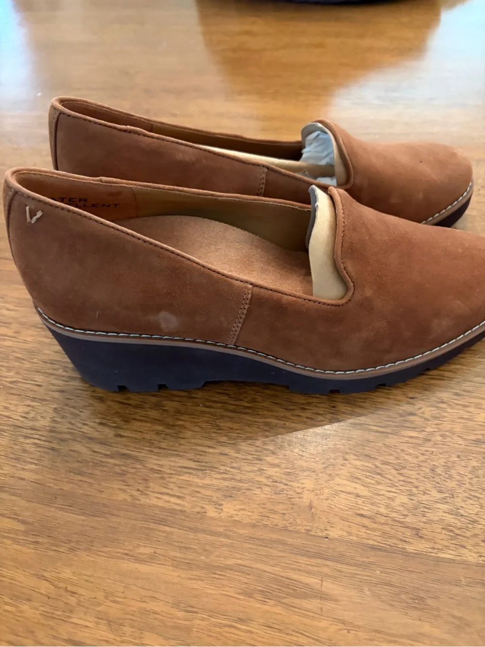 Vionic Cognac Brown Suede Slip-On Wedges